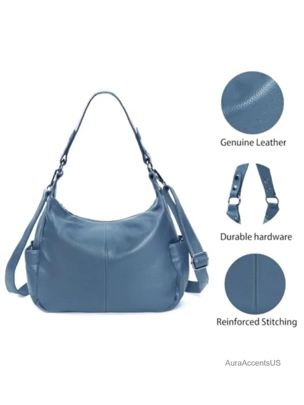 Genuine Leather Hobo Crossbody Bag with Adjustable Straps